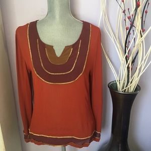 Lucky Brand Orange & Purple Sheer Beaded Blouse